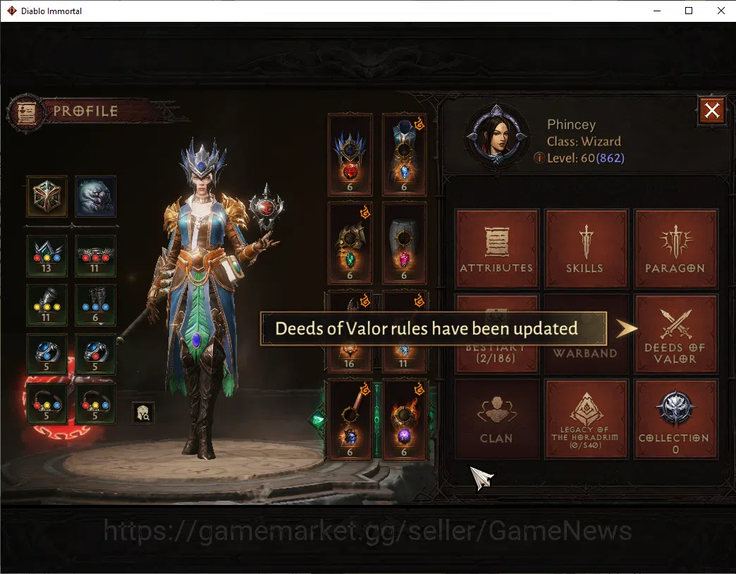 Diablo Immortal Accounts SEA - verathiel|CS ON|Lv60(844)|Wizard|CR 40k|Reso image 3
