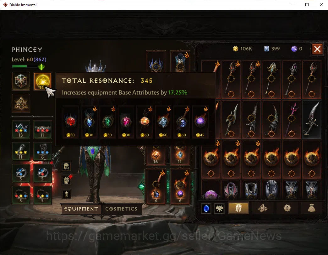 Diablo Immortal Accounts SEA - verathiel|CS ON|Lv60(844)|Wizard|CR 40k|Reso image 5