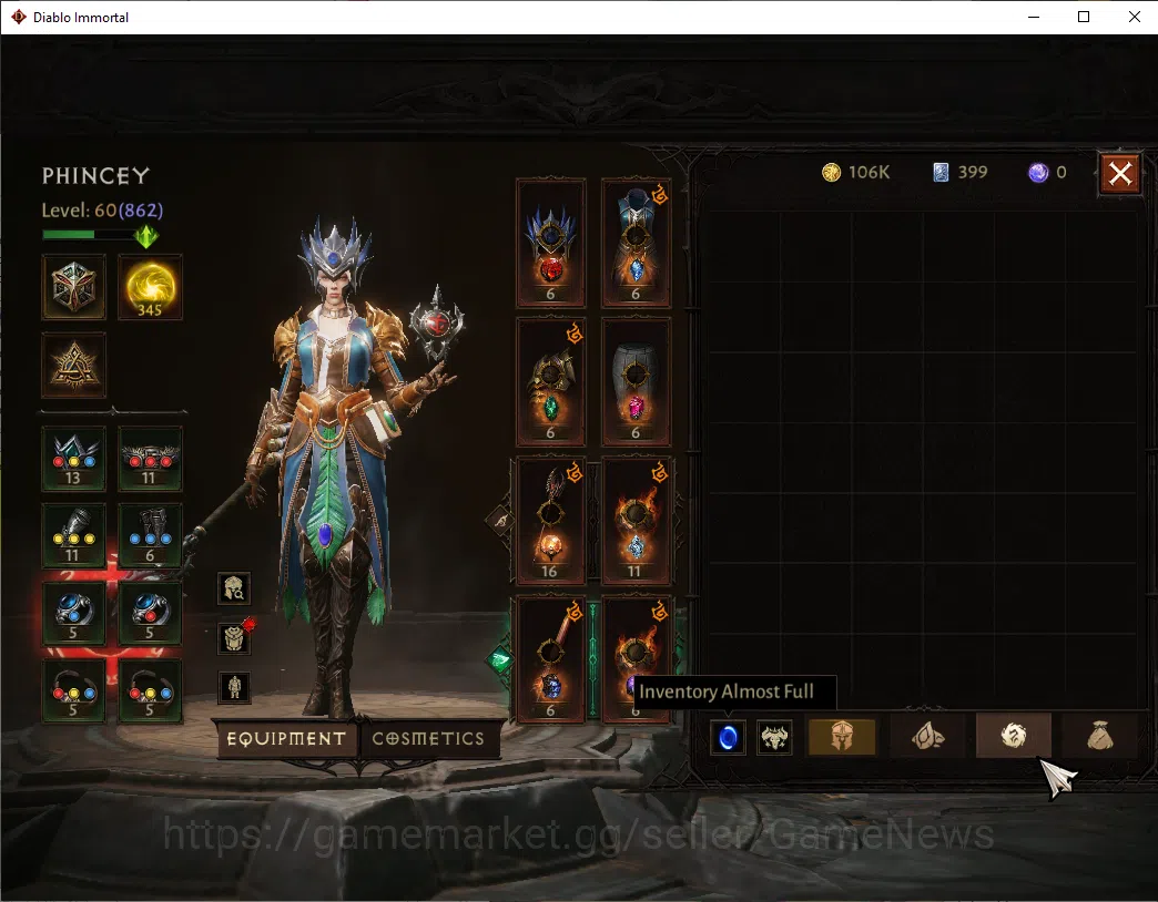 Diablo Immortal Accounts SEA - verathiel|CS ON|Lv60(844)|Wizard|CR 40k|Reso image 8