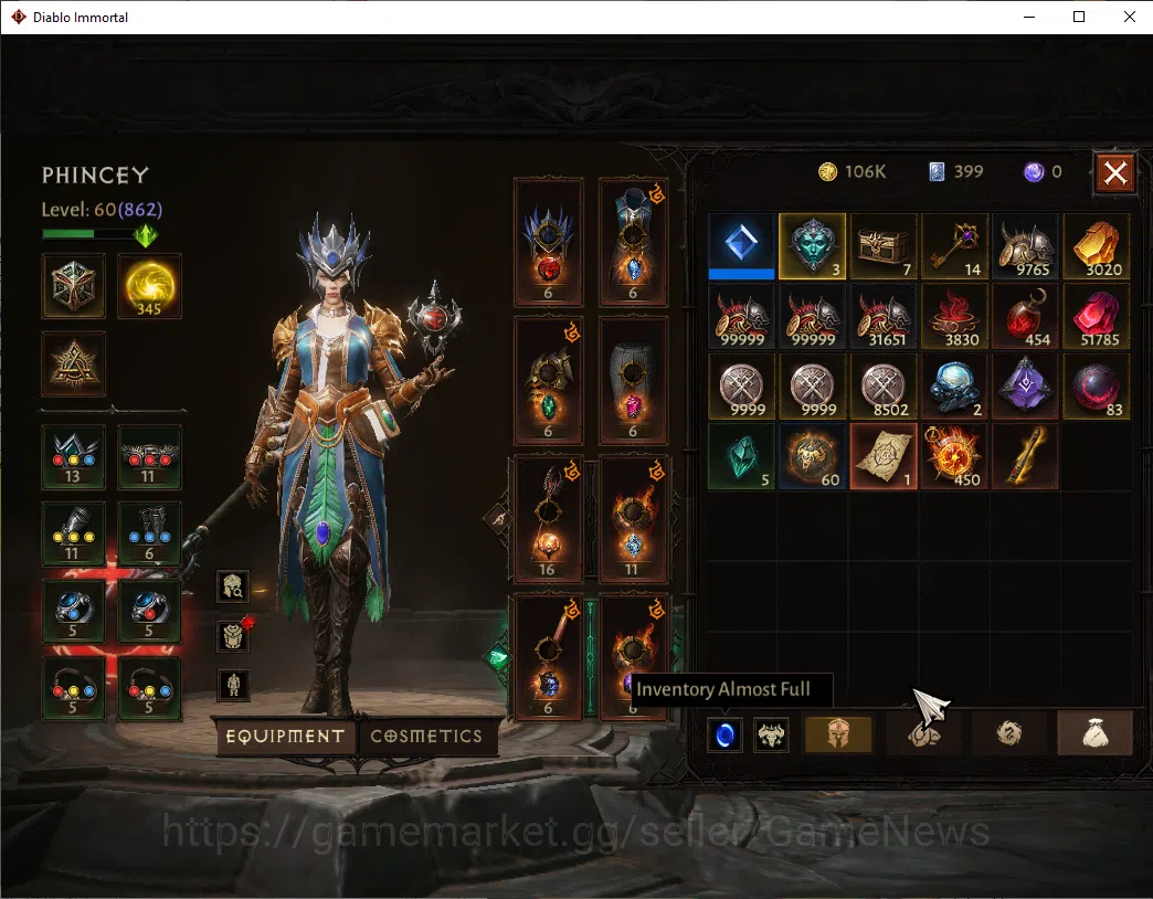 Diablo Immortal Accounts SEA - verathiel|CS ON|Lv60(844)|Wizard|CR 40k|Reso image 9