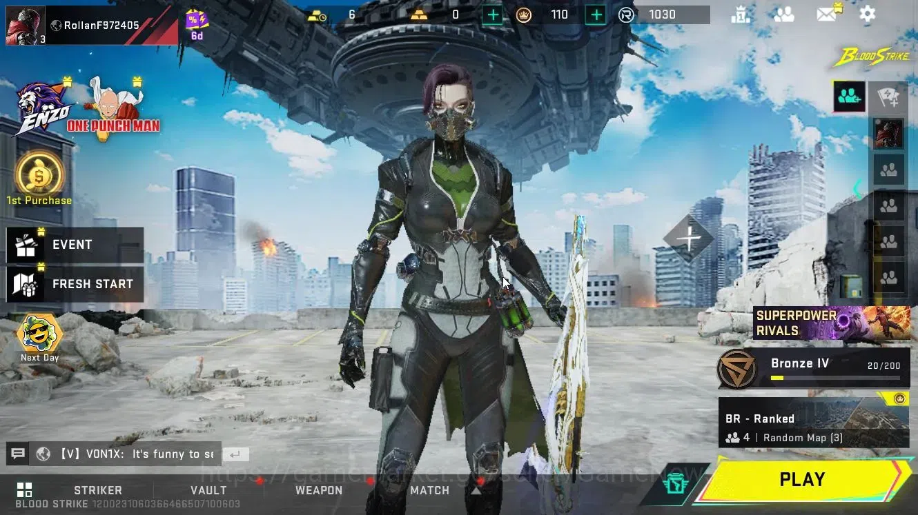 Blood Strike Accounts Others ASIA|ETERNAL M700-Seraph Lv3|ULTRA Melee Lightblade-Dark Force|Name Changing Card|Bronze 1