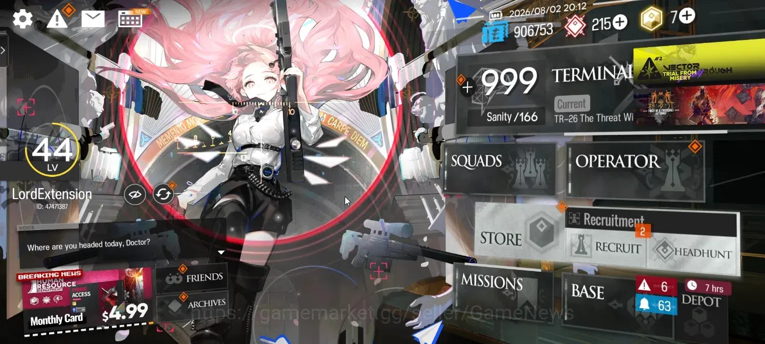 Arknights Accounts High-End Lvl 46|126 OP + 3 Outfit|3 Limited| Spectre Alter,Virtousa,Yu |Blaze & Ch'en Alter,Kal'tsit 1