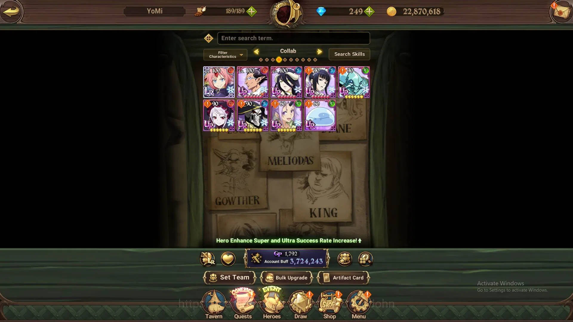 The Seven Deadly Sins: Grand Cross Accounts Endgame ASIA|3.7M CC|2LR Milim,Helbram|UR meresca,DKM,C.Arthur|9 Collab 10