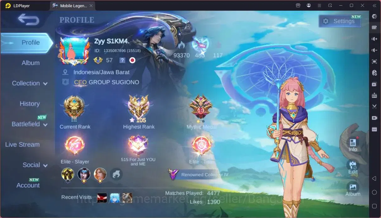 Mobile Legends: Bang Bang Accounts Collector Global |Hero 110|Skin 212|Renowned|KOF Karina|CC Natalia|Clouds Kagura|5-STAR 1