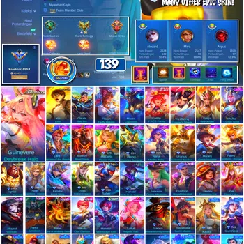 Mobile Legends: Bang Bang Accounts 🔥 #4068 🔥 💎 139 Skins 👑 Aspirants Guinevere Daybreak Halo ⚔️ Attack on Titan Yin Eren