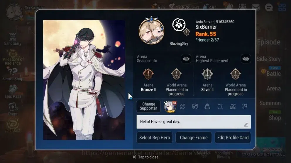 Epic Seven Accounts High-End ASIA Verif|15 ML(Rhiana&Luc,BysHwayung,CQ lilias,etc)+Setsuka,TA Coli,etc|Auto W Hunt|17K 2