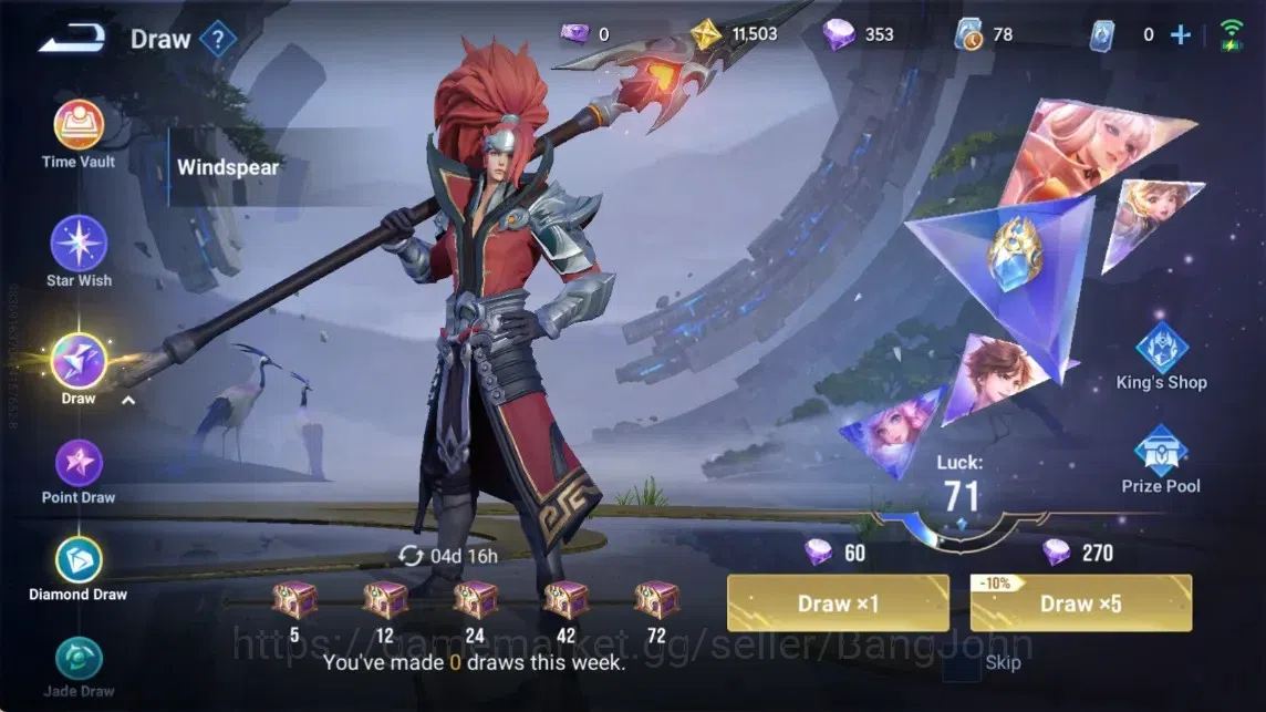 Honor of Kings Accounts Rare Skin Global|67H 50S|Legend Lam & Kaizer|Epic [Gao Changgong,Gao,Lu Bu,Cai 7