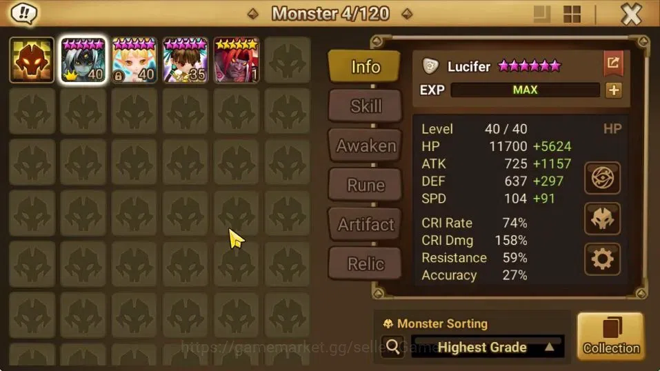 Summoners War: Sky Arena Accounts GLOBAL Lv 64|1 LD[Lucifer]|15 Total NB5[Leo,Tshar, image 10