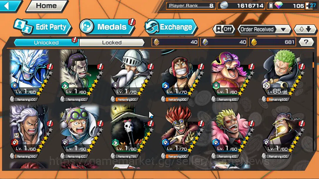 One Piece Bounty Rush Accounts Global|3 EX| T5E St.Ethanbaron,Divine Departure Sh image 6