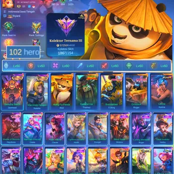 Mobile Legends: Bang Bang Accounts Smurf HERO 102 SKIN 186 | EMBLEM ALL MAX| COLECTOR JAWHEAD| KUNGFU AKAI | KUNGFU THAMUZ
