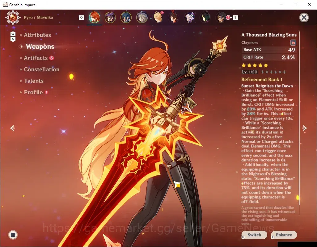 Genshin Impact Accounts Asia|AR 55|Rate On|1 Limited + 2 (*5 Weapon)|Mavui image 3