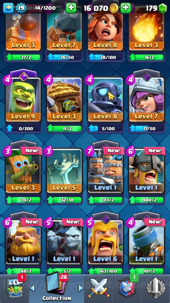 Clash Royale Accounts Midgame Lv 19|Trophy 3077|KTL 8|Limited Skin|Card 53| 2 EVO 10 Epic 21 Rare 22 Common|Take 12