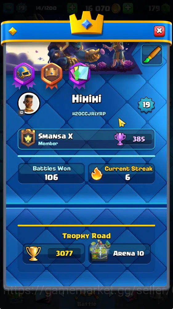 Clash Royale Accounts Midgame Lv 19|Trophy 3077|KTL 8|Limited Skin|Card 53| 2 EVO 10 Epic 21 Rare 22 Common|Take 2