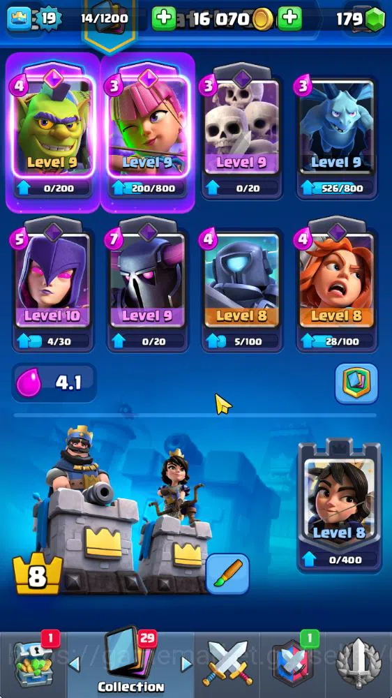 Clash Royale Accounts Midgame Lv 19|Trophy 3077|KTL 8|Limited Skin|Card 53| 2 EVO 10 Epic 21 Rare 22 Common|Take 4