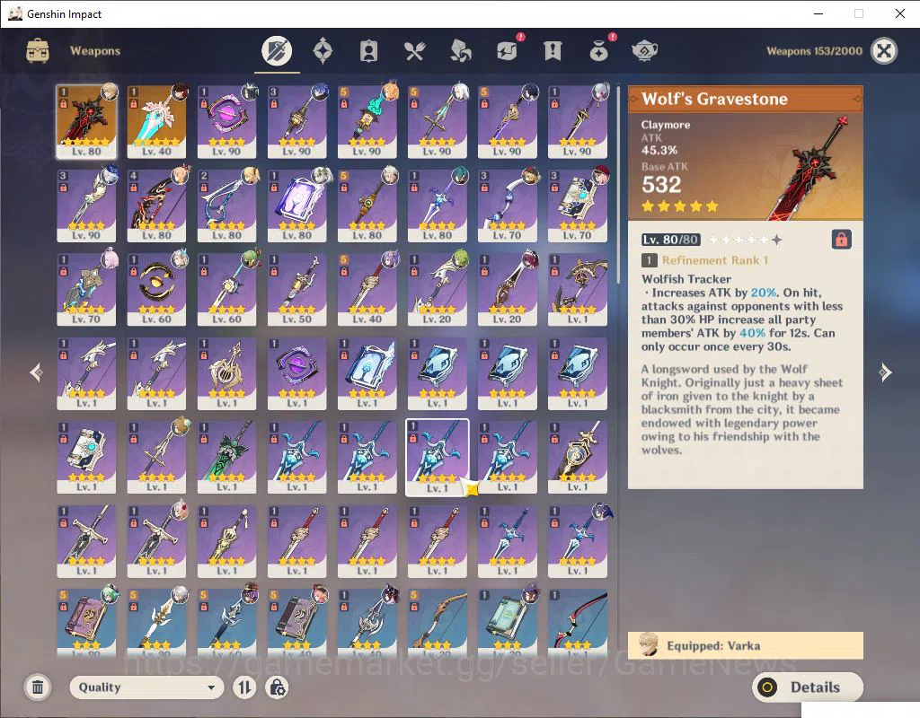 Genshin Impact Accounts ASIA|AR 57|10  Limited +2(*5Weapon)|Varka,Flins,Es image 5