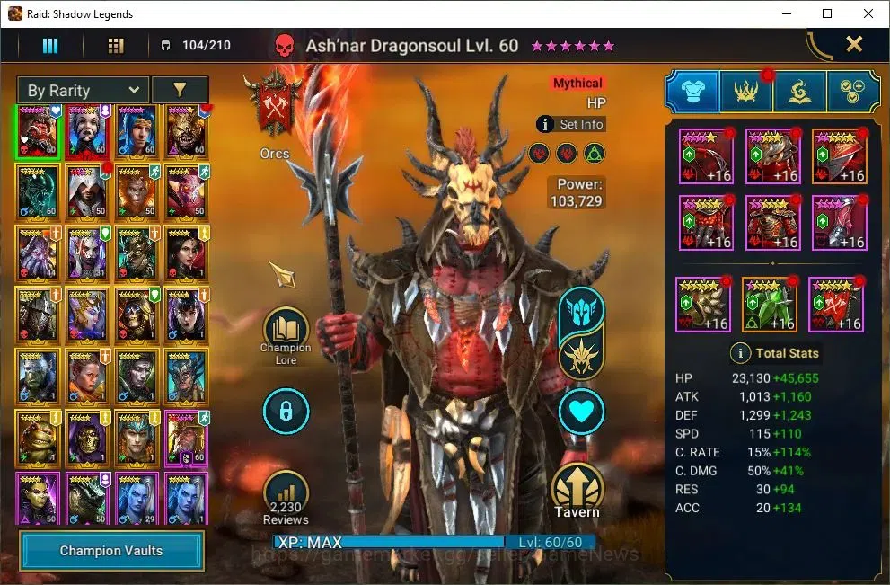Raid: Shadow Legends Accounts Mid-Game Lv43 575K Power|2 Mythic(Ash'nar,NQ Krixia)|21 3