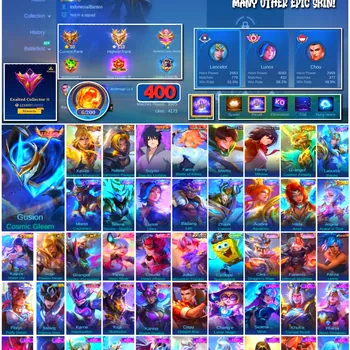 Mobile Legends: Bang Bang Accounts 🔥 #4176 🔥 💎 400 Skins 👑 Collector Xavier Sunborn Monarch ⚔️ Exalted Collector III