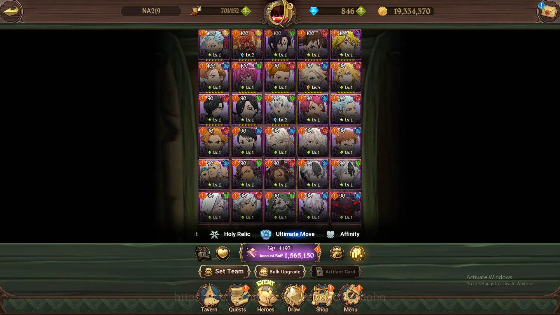 The Seven Deadly Sins: Grand Cross Accounts Others GLOBAL|1.5M CC|LS 100+DM 846| UR Sabunak, Mael, DK Meliodas,etc|check 5
