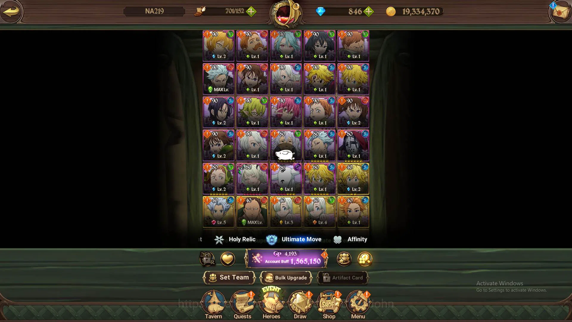 The Seven Deadly Sins: Grand Cross Accounts Others GLOBAL|1.5M CC|LS 100+DM 846| UR Sabunak, Mael, DK Meliodas,etc|check 6