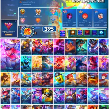 Mobile Legends: Bang Bang Accounts #3972 395 Skins Legend Freya Collector Natalia Neobeast Ling & Fredrinn KoF Chou & Karina
