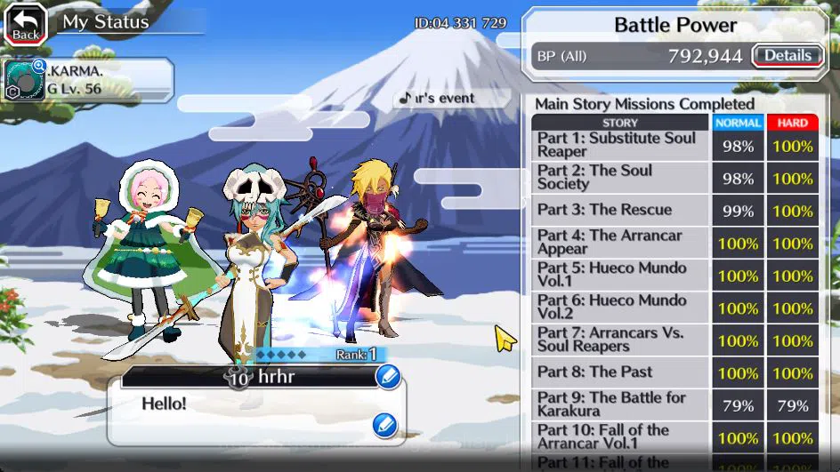 Bleach: Brave Souls Accounts Mid-Tier [GLOBAL]45K Orb|Halibel Cacao,Nelliel Orient,Renewed(Byakuya,Aizen),Kon New 3