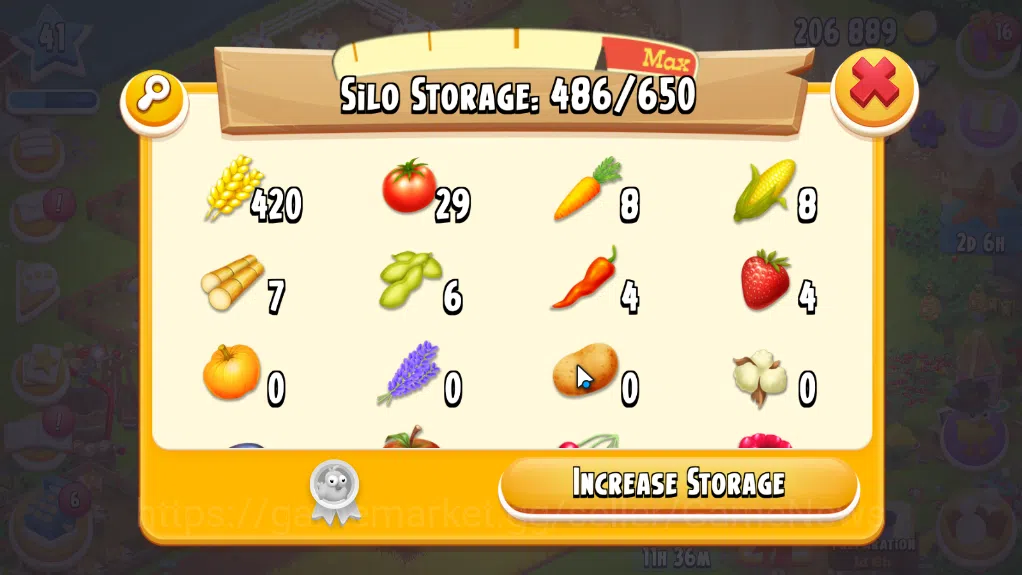 Hay Day Accounts Level 40| Barn Storage 1100 + Silo Storage 650 | 202k Coins,21 Dm |CN ON|Log Supercell ID|Take Email|Check 6