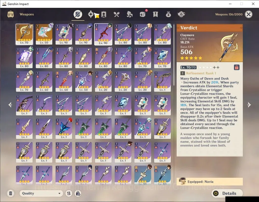 Genshin Impact Accounts ASIA|AR56|7 Limited+2(*5Weapon)|Flins,Columbina,Na image 4