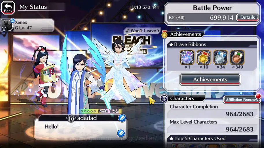 Bleach: Brave Souls Accounts [GLOBAL]50K Orb|Rukia 10th Anniv,Santa Society(Gis image 2
