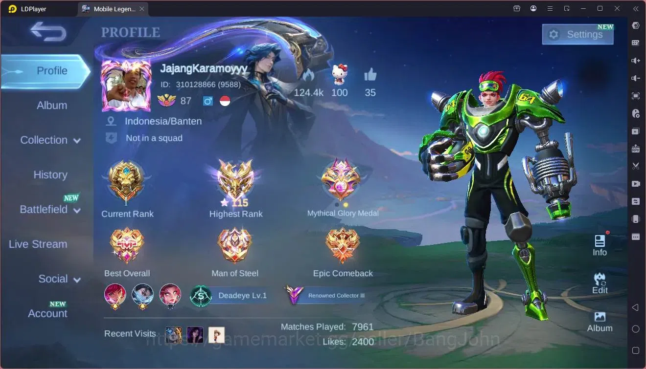 Mobile Legends: Bang Bang Accounts Others Global |Hero 133|Skin 273|Renowned|Prime Granger|KOF Karina|Luckybox 1