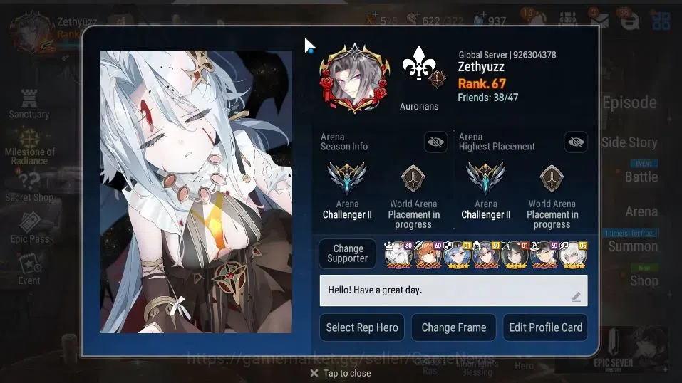 Epic Seven Accounts High-End GLOBAL|UnVerif|11 ML(Salome,LOTScales,RoLight,Zio,SE Celine,Etc)+Rinak[SPD,Setsuka,TA Coli,AS 2