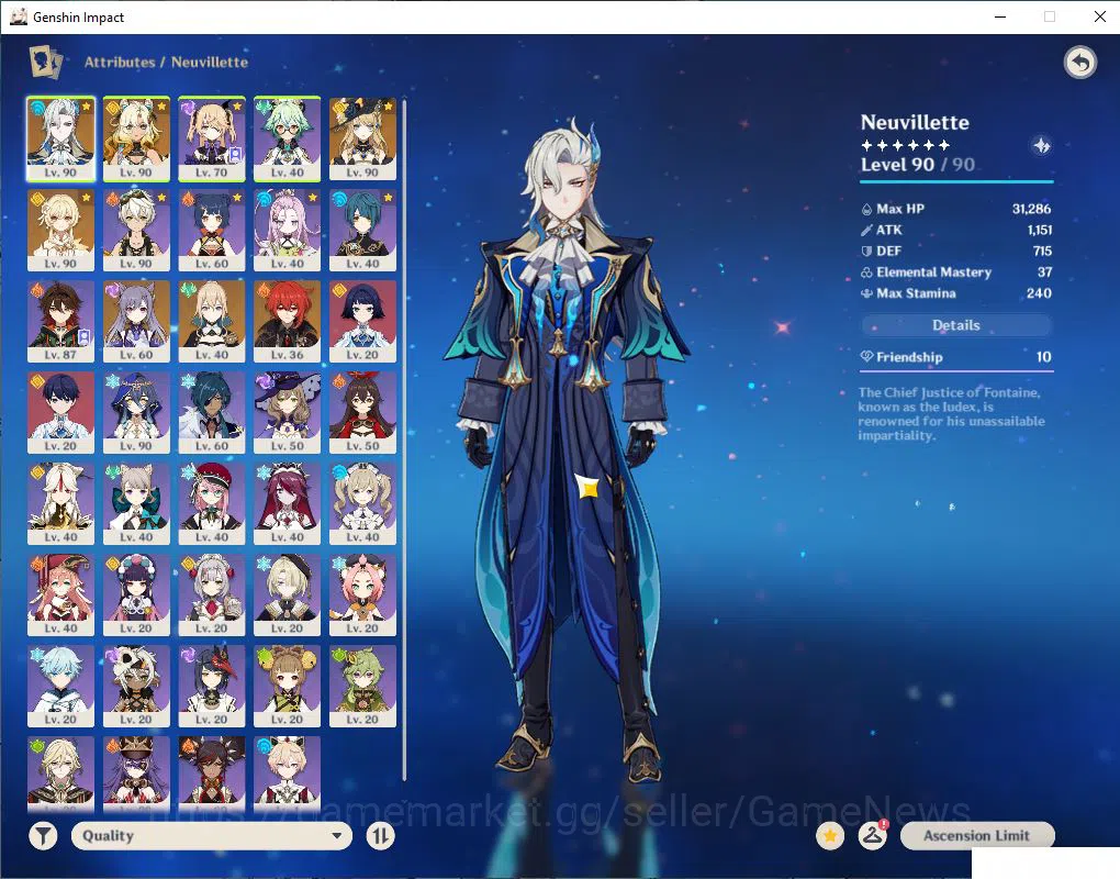 Genshin Impact Accounts Mid Game ASIA |AR 55 |3 Limited +4 (*5Weapon)| (Neuvillette C2+Sign)Xilonen,Navia|Fragil Resin 10 3