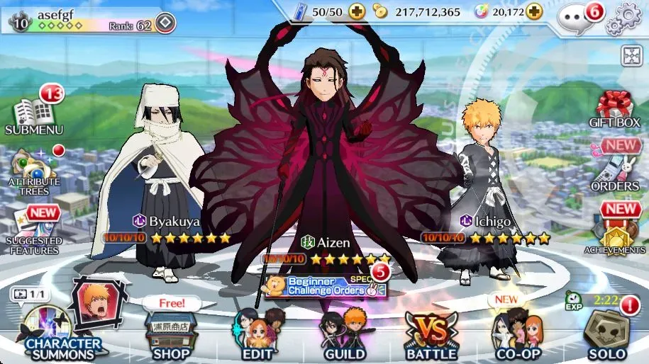 Bleach: Brave Souls Accounts High-End Global | 95K BP + 20K Orb + 217M Coins | Aizen,Ichigo,Byakuya(all 10/10/10)|Fresh ALL 1
