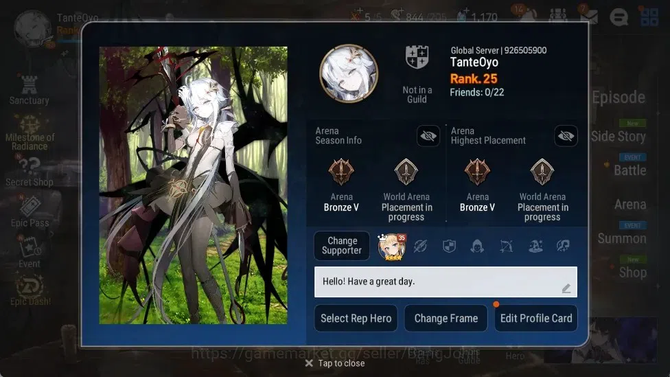 Epic Seven Accounts Starter Global Unverif | Starter|3 ML(Belian,Salome,A Vildred)|PoH ON|Stigma 8.1K|SS 1,1K|Log 1