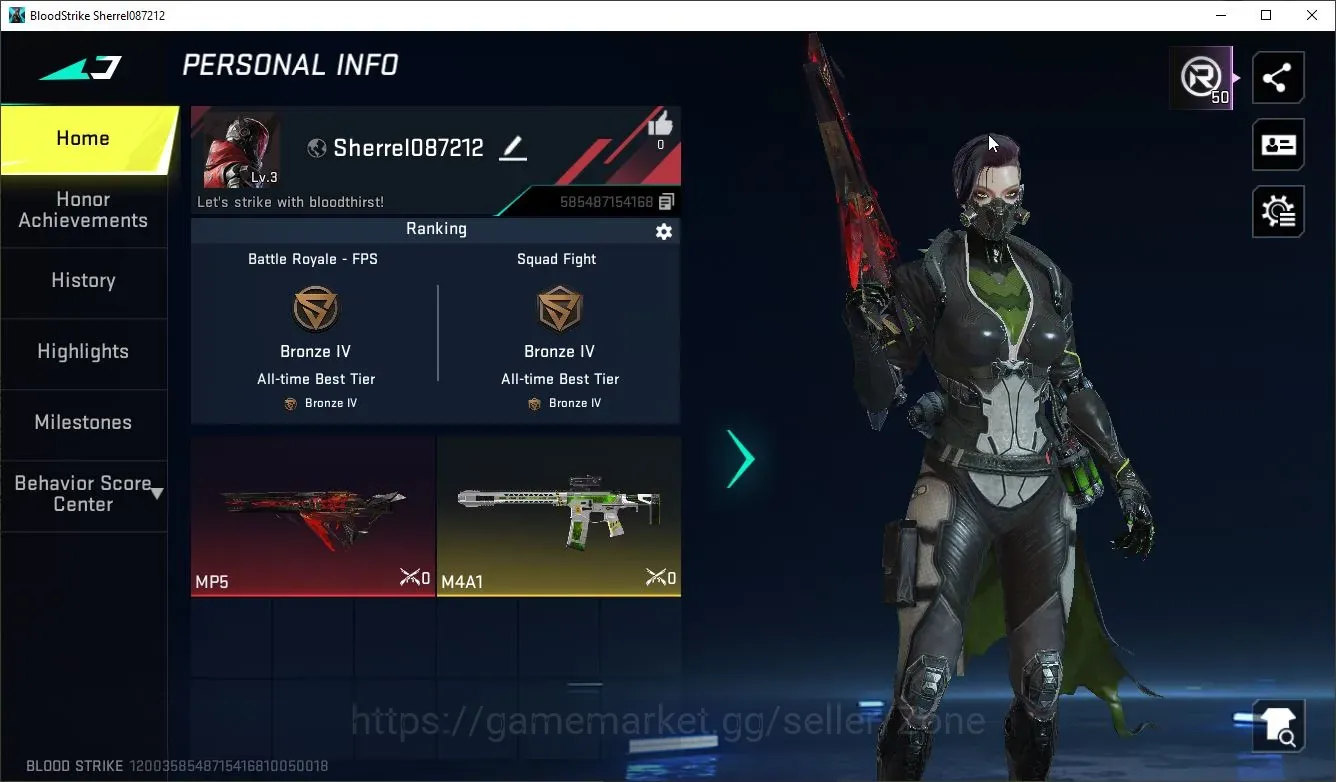 Blood Strike Accounts Rare Skin ASIA|1 ETERNAL: MP5-Bloodrift Lv2|1 AOT: M4A1-Battle of Faith|1 LEGENDARY Gun|Rename 1