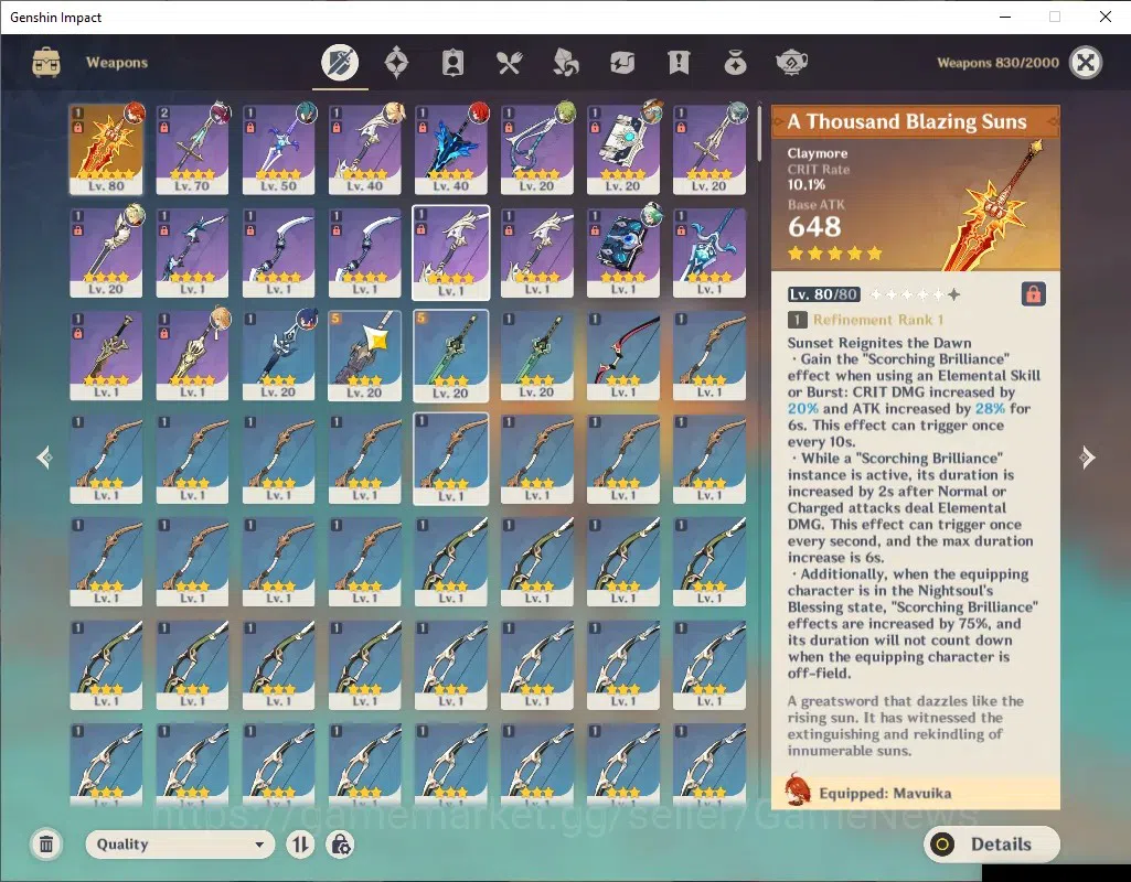 Genshin Impact Accounts ASIA|AR 41|BD Unset|2 Limited +1(*5 Weapon)|Mavuik image 4