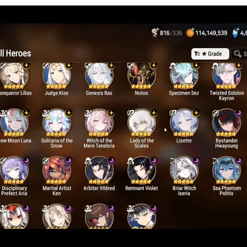 Epic Seven Accounts High-End Global|22 ML(Notoss,Lisette,Lots,Zio,G.ras,C.Lilias,Arb.Vildred,Etc.)|PoH+MOR 96|SS