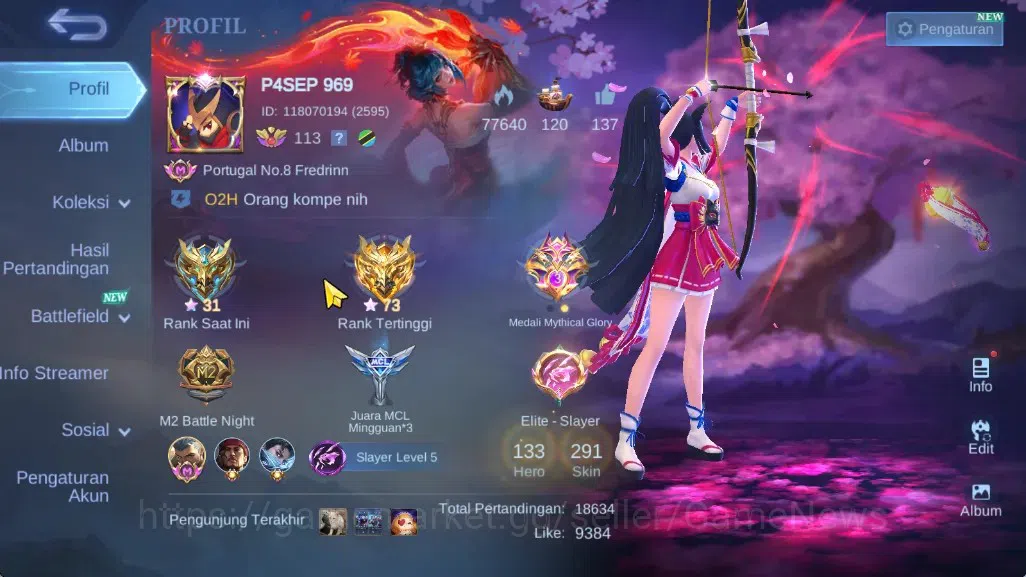 Mobile Legends: Bang Bang Accounts Collector Hero 133|Skin 291|Highest Glory 73|Karina KOF,Floryn Sanrio|,Stun Chou,Blazing 1