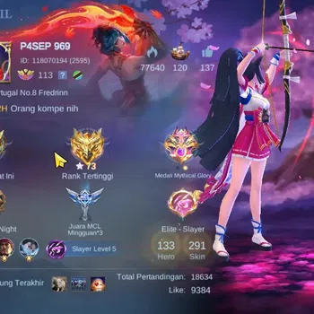 Mobile Legends: Bang Bang Accounts Collector Hero 133|Skin 291|Highest Glory 73|Karina KOF,Floryn Sanrio|,Stun Chou,Blazing