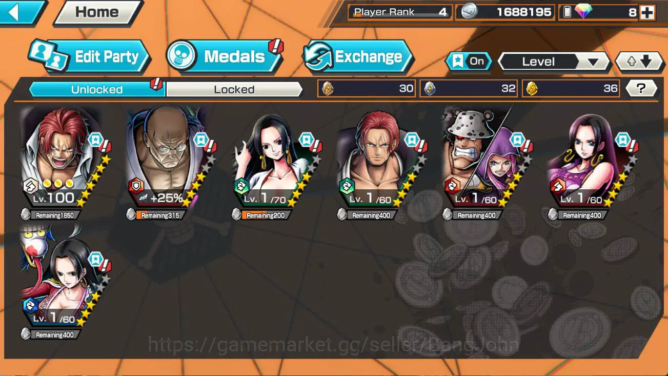 One Piece Bounty Rush Accounts Others GLOBAL | 3 ex, dd shanks, St ethanbaron, FR shanks, bikini hancock, kuma n bonney 2