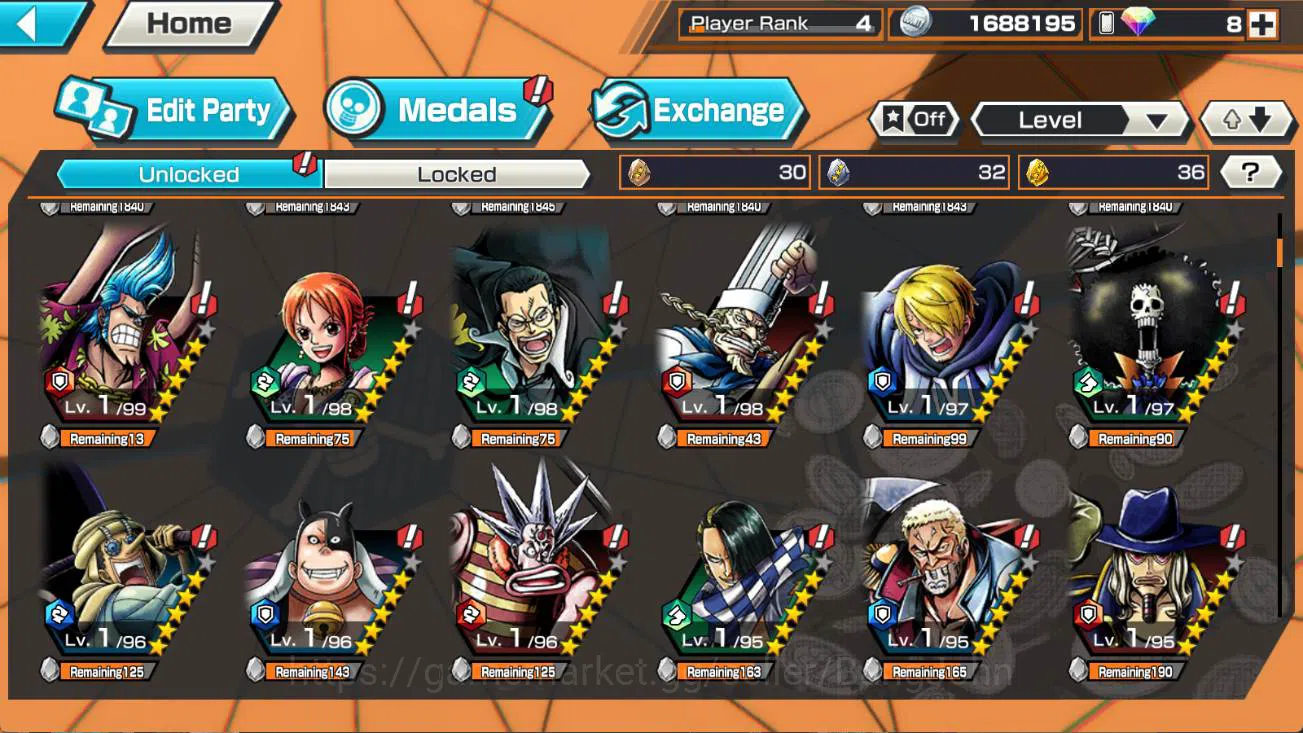 One Piece Bounty Rush Accounts Others GLOBAL | 3 ex, dd shanks, St ethanbaron, FR shanks, bikini hancock, kuma n bonney 4