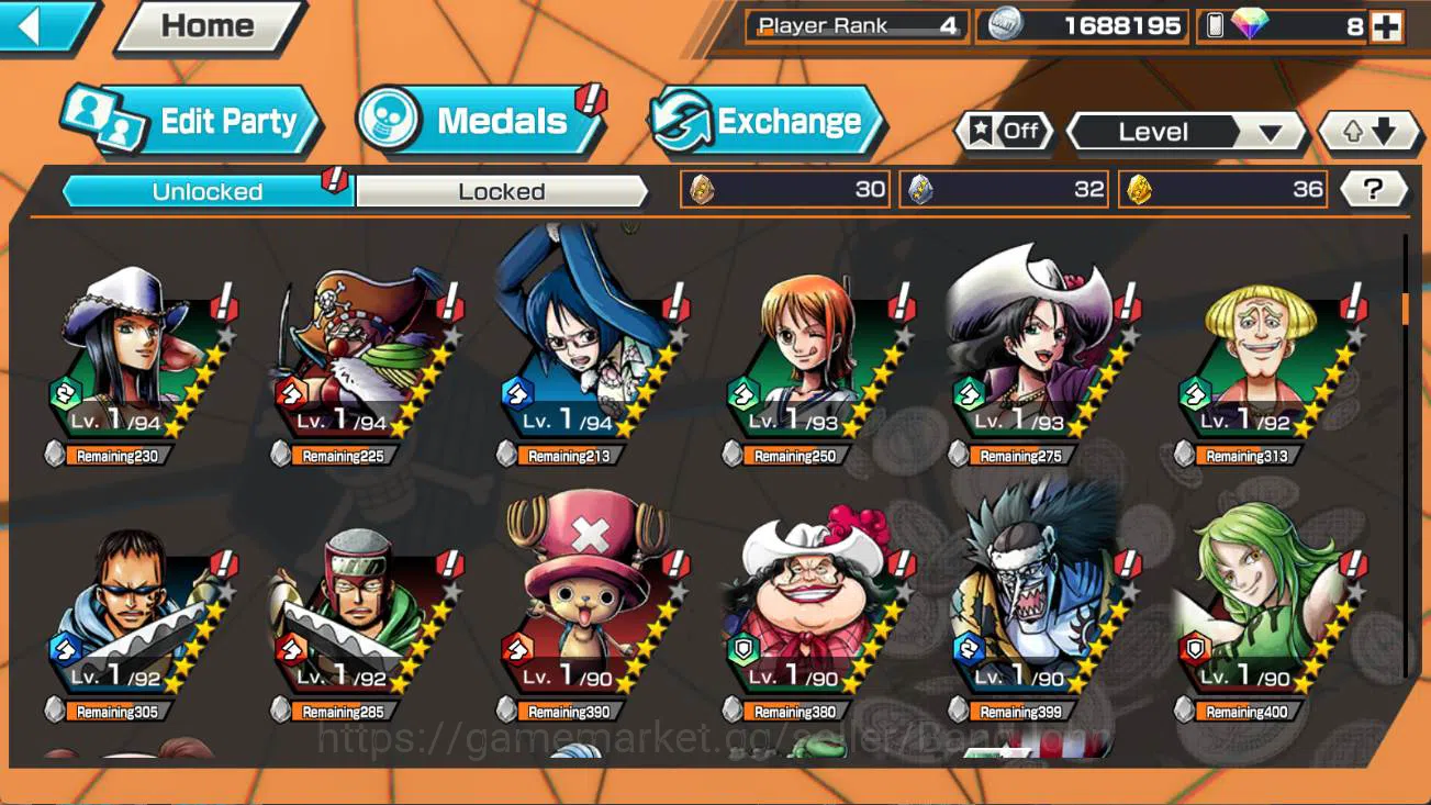 One Piece Bounty Rush Accounts Others GLOBAL | 3 ex, dd shanks, St ethanbaron, FR shanks, bikini hancock, kuma n bonney 5