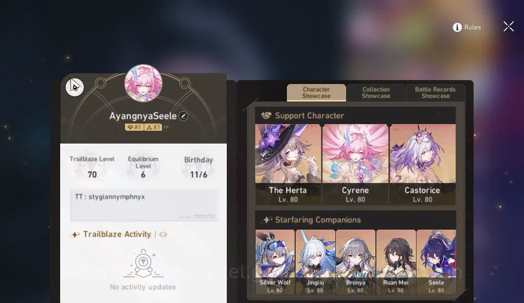 Honkai Star Rail Accounts End Game ASIA|TL 70|12 Limited |[Black Swan,The Herta]+Sign,Castorice,Cyrene,Firefly,Etc|MC 2
