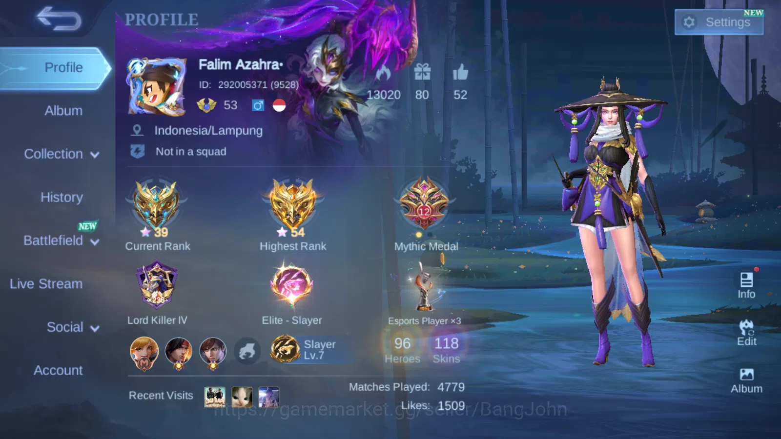 Hero 91 | skin 118 | luckybox fanny | epic moskov | spongebob cyclops saber saber | epic rafaela ML647B Mobile Legends: Bang Bang Others Hero 91 | skin 118 | luckybox fanny | epic moskov image 1