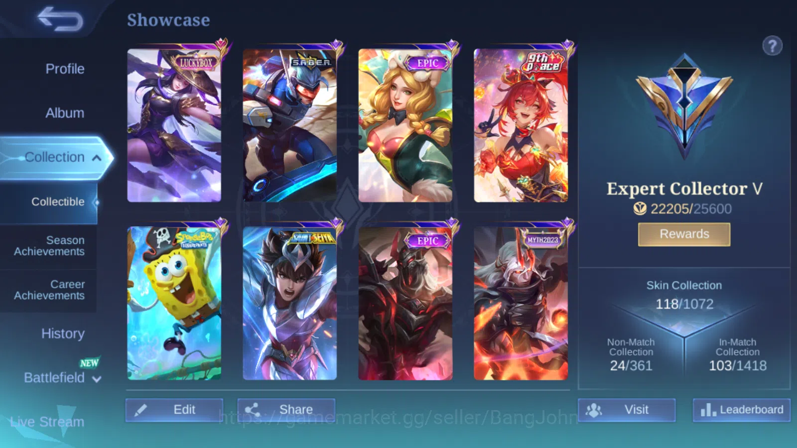 Mobile Legends: Bang Bang Accounts Others Hero 91 | skin 118 | luckybox fanny | epic moskov | spongebob cyclops saber saber 2