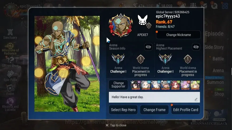 Epic Seven Accounts GLOBAL Unverif|16 ML(NOTOS,NM Luna,ArbiterVildred, image 2