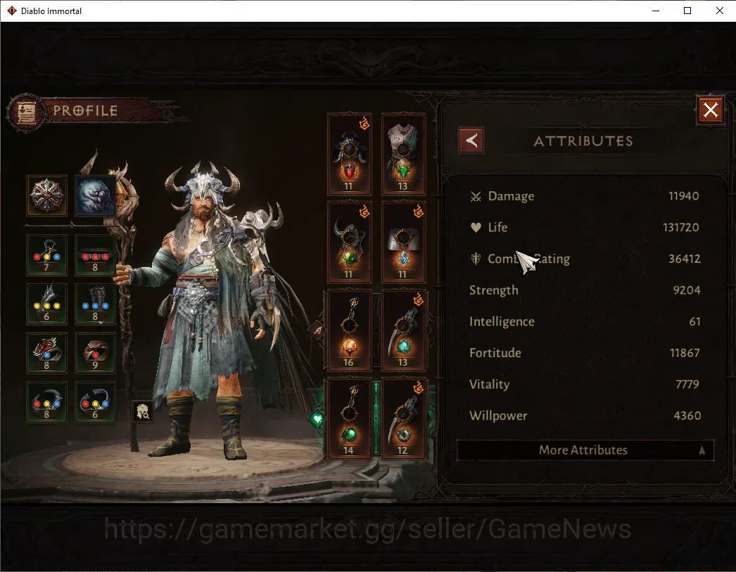 Diablo Immortal Accounts Mid-Tier SA-Malah|Change Server On|Lv60(636)|Druid|CR 36k|Reso 480|Paragon Maledictor|Inferno 3