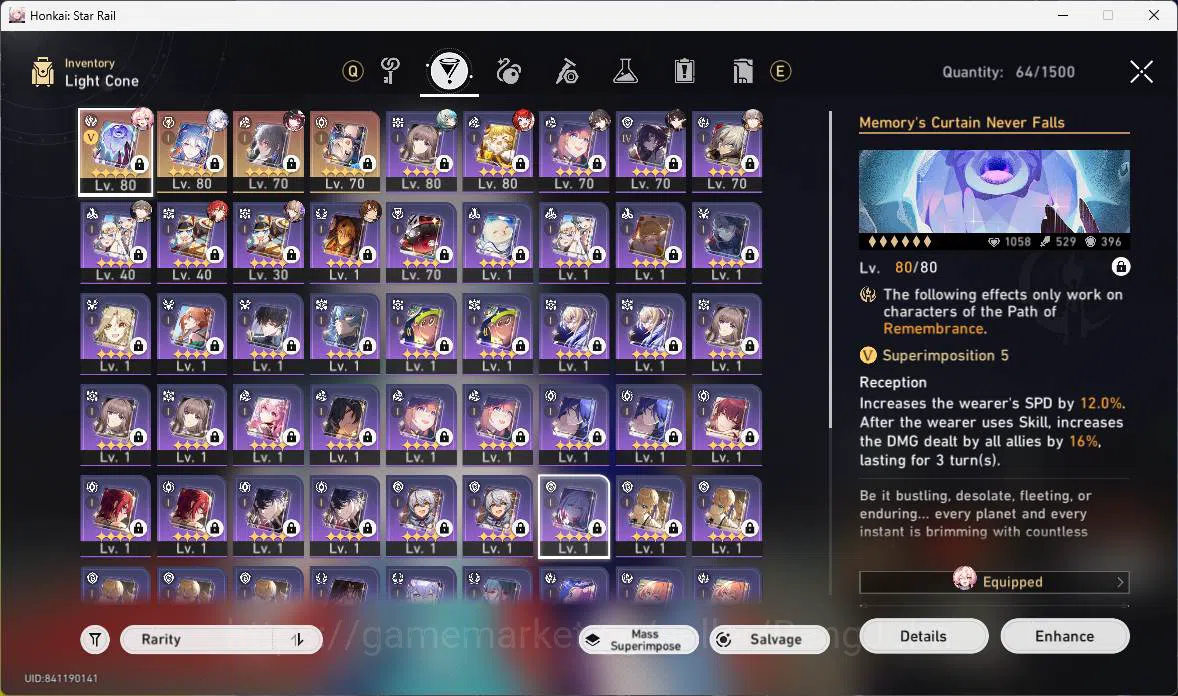 Honkai Star Rail Accounts Others ASIA|TL 64|8 Limit|CarryTeam(Archer,Sparkle,YaoGuang+sign,DanHeng 6