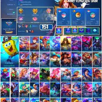 Mobile Legends: Bang Bang Accounts 🔥 #4129 🔥 💎 151 Skins 👑 SpongeBob Cyclops ⚔️ Expert Collector IV ⭐ Naruto Shippuden