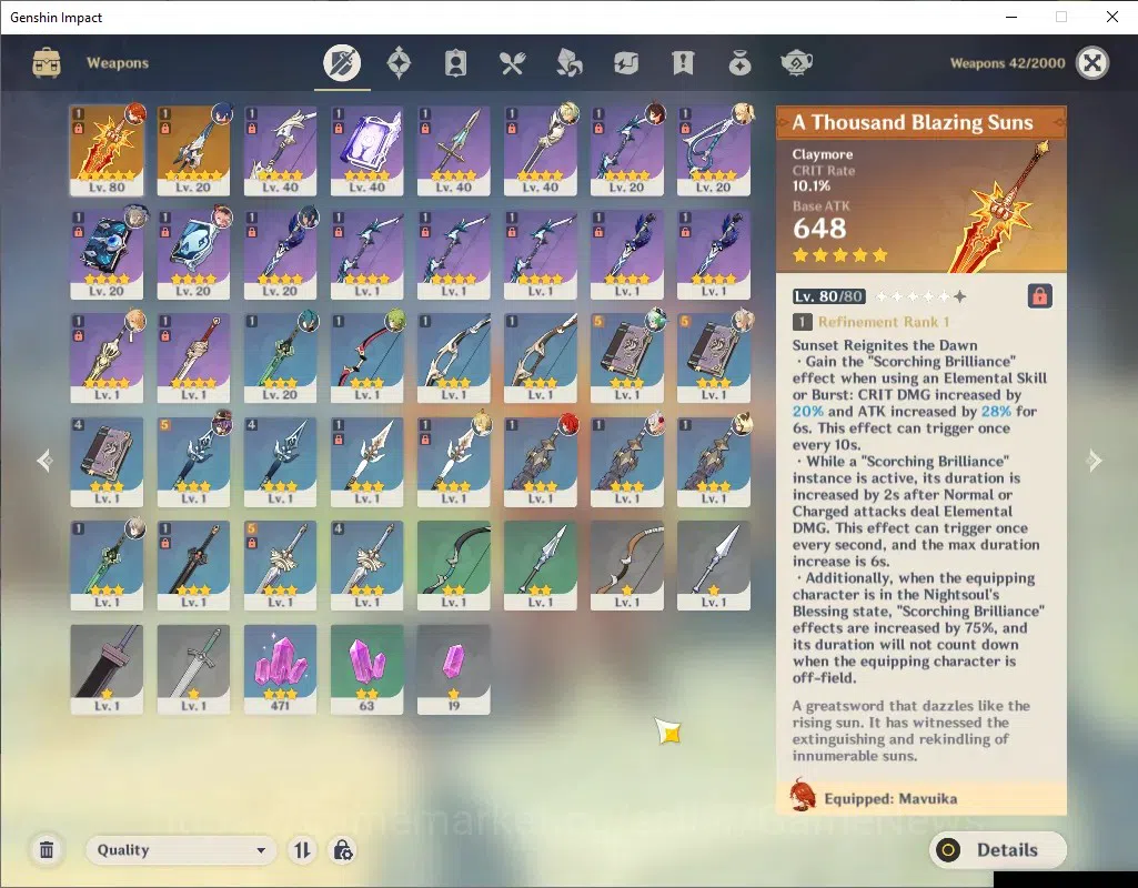 Genshin Impact Accounts ASIA|AR 41|1 Limited + 2 (*5 Weapon)| Mavuika + Si image 4
