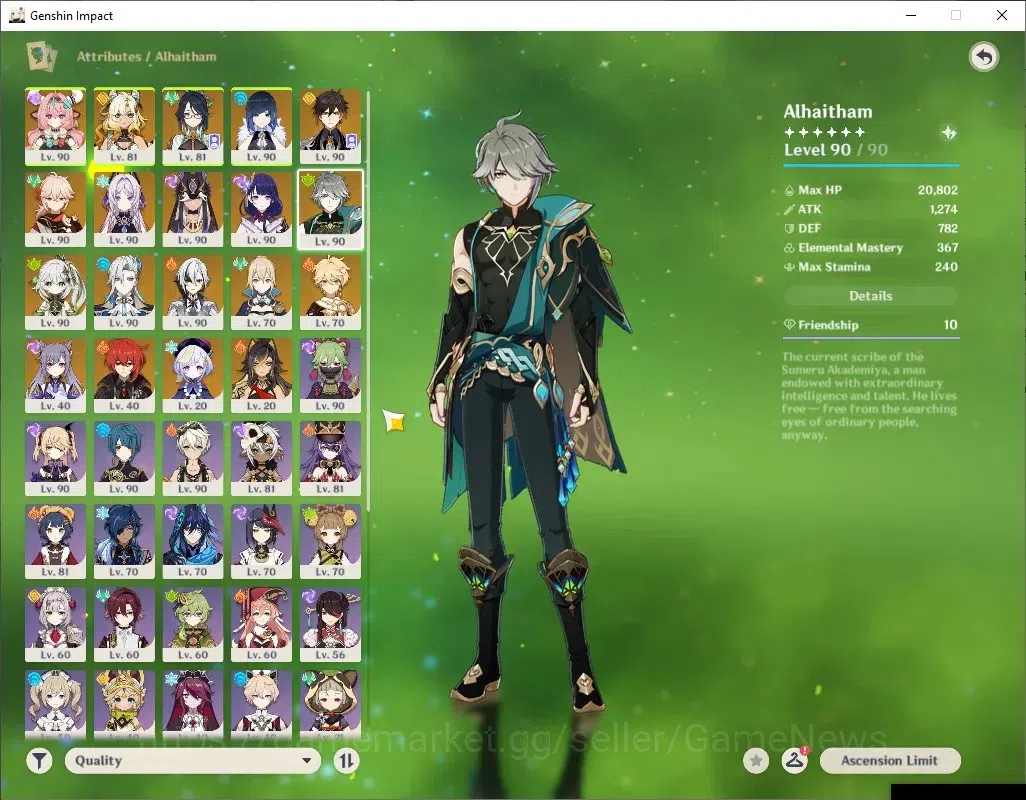 Genshin Impact Accounts Mid Game ASIA|AR 59|PremTim Arlec|2370 Primo|13 Limited + 9 (*5 15
